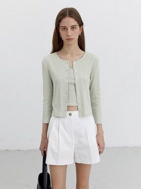 Dunst for WOMEN  POINTELLE CREWNECK CARDIGAN and Camisole set GREEN
